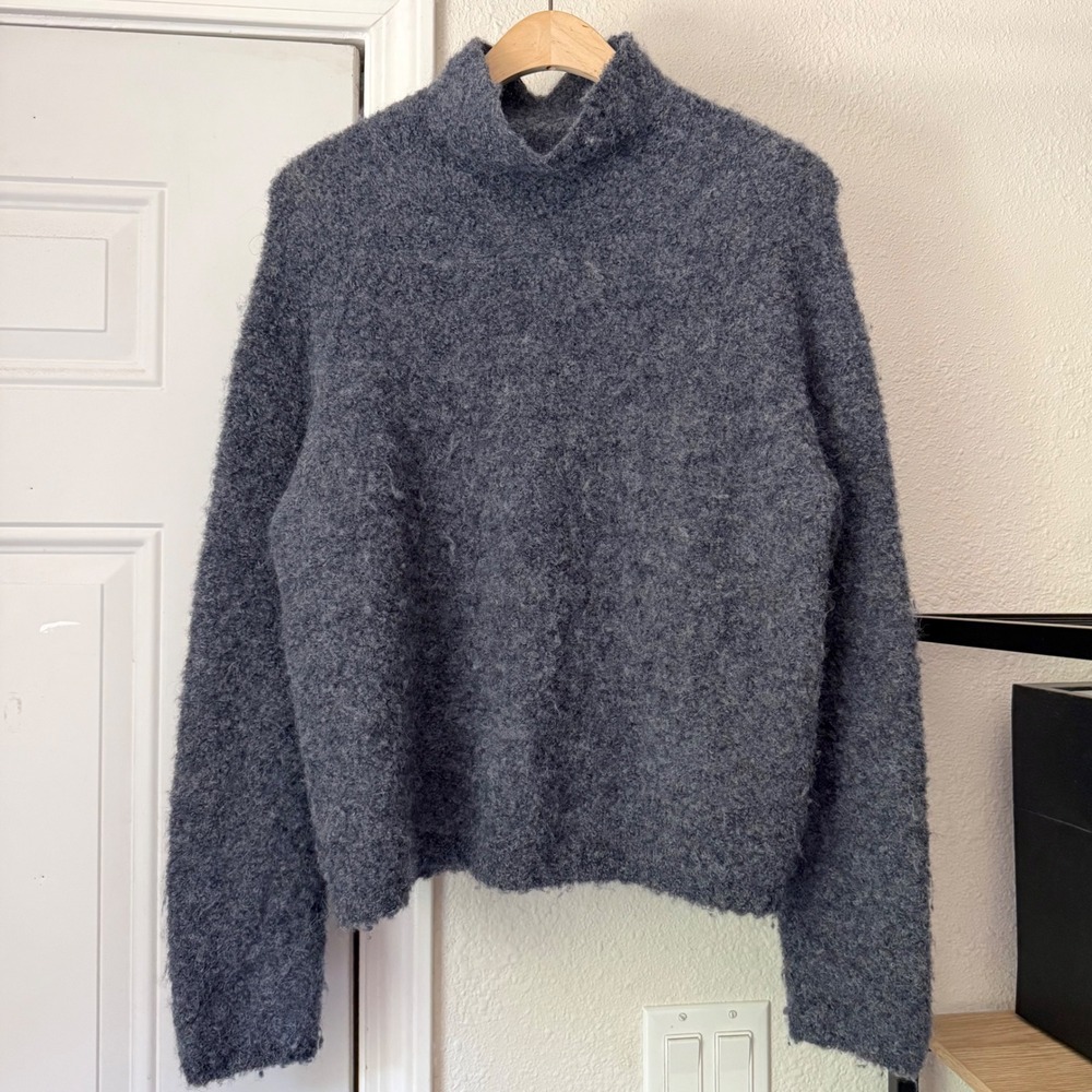 POETRY alpaca denim blue slate grey turtleneck fuzzy pullover sweater
